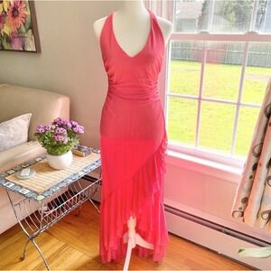 VTG Y2K Halter Dress City Triangles Pink Asymmetrical‎ Hem Glitter Fairy Barbie